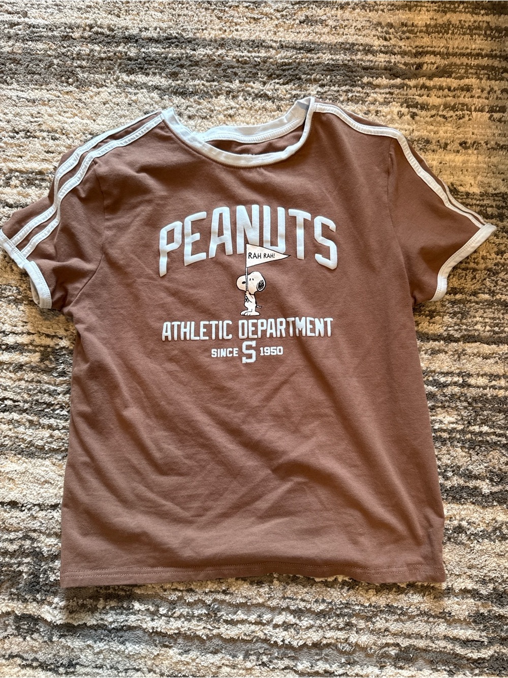 Peanuts Brown Tee with White Trim and Snoopy Graphic